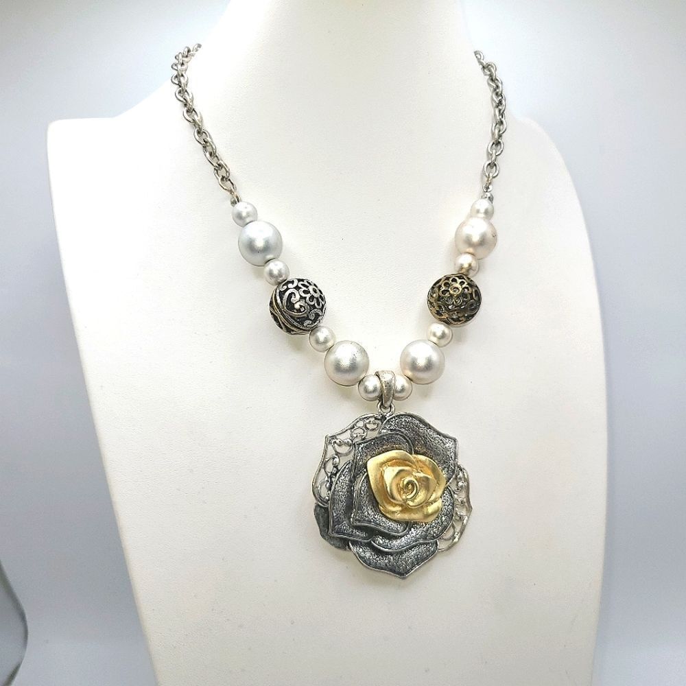 EFM Rose necklace Silver and Gold Rose Pendant Necklace